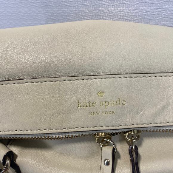Kate Spade Crossbody Handles Satchel Cream Leather Gold Satin Liner - Picture 2 of 9